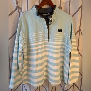 L.L. Bean Women's Light Blue and White Striped Sweatshirt